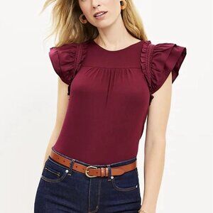 Loft Tiered Ruffle Mixed Media Top Size M Magical Plum